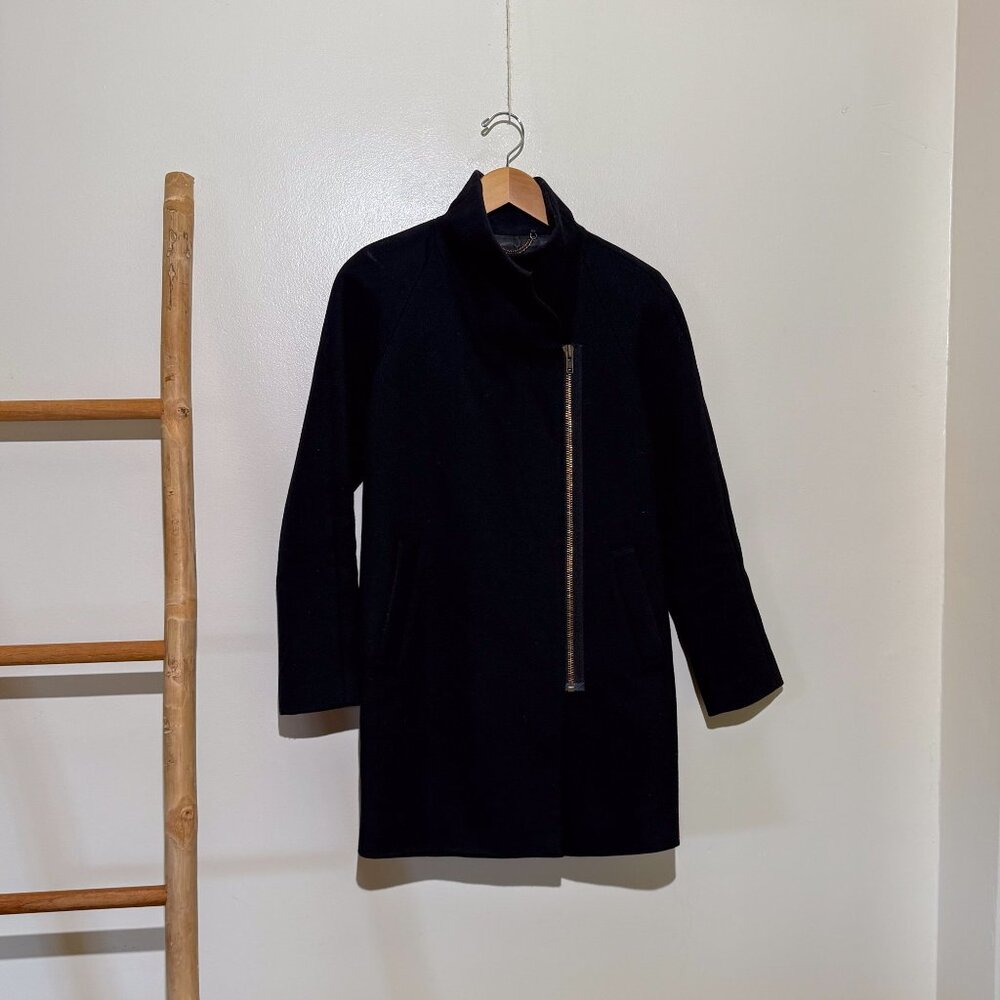 J. Crew Vintage Green tag Wool Blend Long City Coat in Black Size 2
